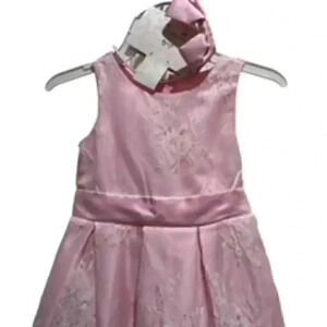 Biscotti Pink And White Flower Lace Formal Dress With Headband Sz 5 NWT